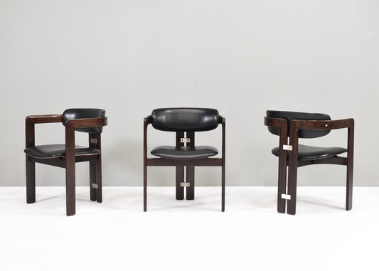 Pamplona Chairs in Black Leather by Augusti Savini, Italy, 1965, Set of 3