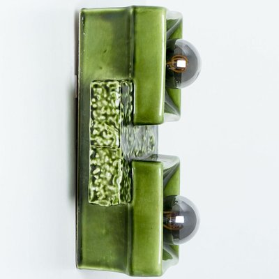 Pan Ceramics Green Textured Square Wall Lights, 1970s-VDW-2035173