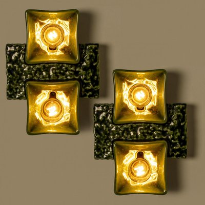 Pan Ceramics Green Textured Square Wall Lights, 1970s-VDW-2035173