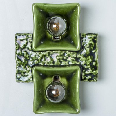 Pan Ceramics Green Textured Square Wall Lights, 1970s-VDW-2035173