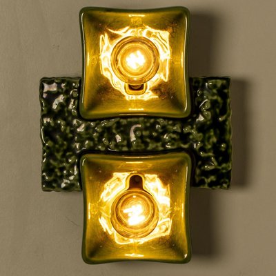 Pan Ceramics Green Textured Square Wall Lights, 1970s-VDW-2035173