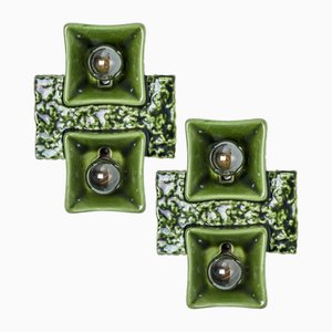 Pan Ceramics Green Textured Square Wall Lights, 1970s-VDW-2035173