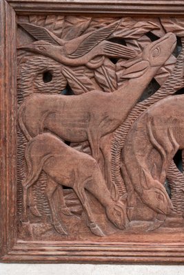 Panel with African Animalist Relief in Teak, 20th Century-UJE-1706469