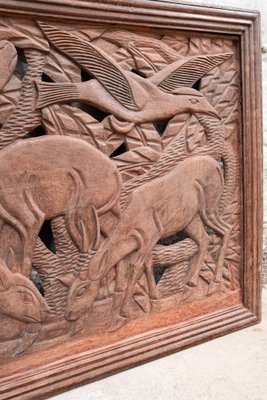 Panel with African Animalist Relief in Teak, 20th Century-UJE-1706469