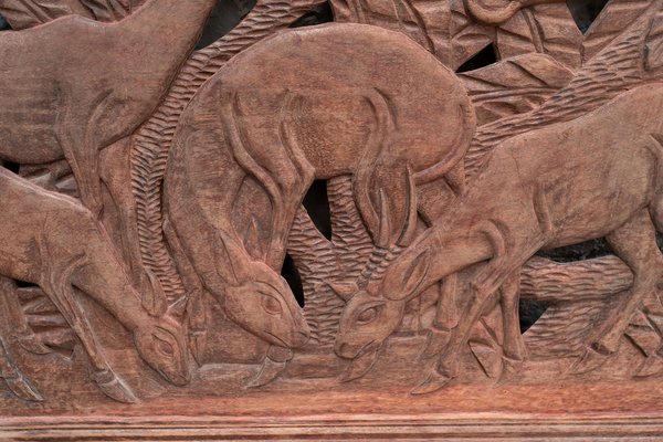 Panel with African Animalist Relief in Teak, 20th Century-UJE-1706469