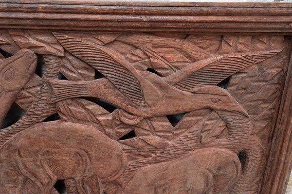 Panel with African Animalist Relief in Teak, 20th Century-UJE-1706469