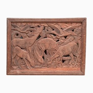 Panel with African Animalist Relief in Teak, 20th Century-UJE-1706469