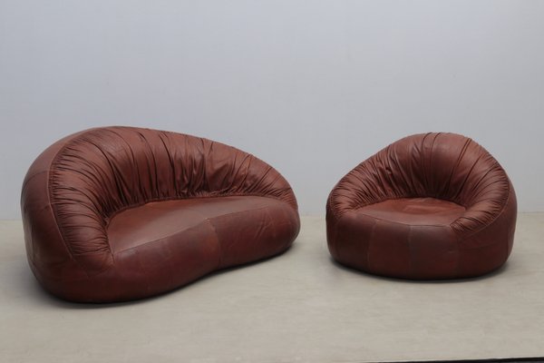 Pangolin Leather Sofa and Armchair by Egg Designs, 2015, Set of 2-WXK-2021632