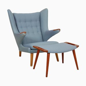 Papa Bear Chair in Blue Fabric by Hans Wegner, 1970s-MTD-1807560