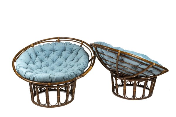 Papasan Lounge Chair in Rattan and Quilted Fabric, 1970s-CEJ-1056764