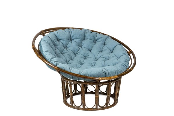 Papasan Lounge Chair in Rattan and Quilted Fabric, 1970s-CEJ-1056764