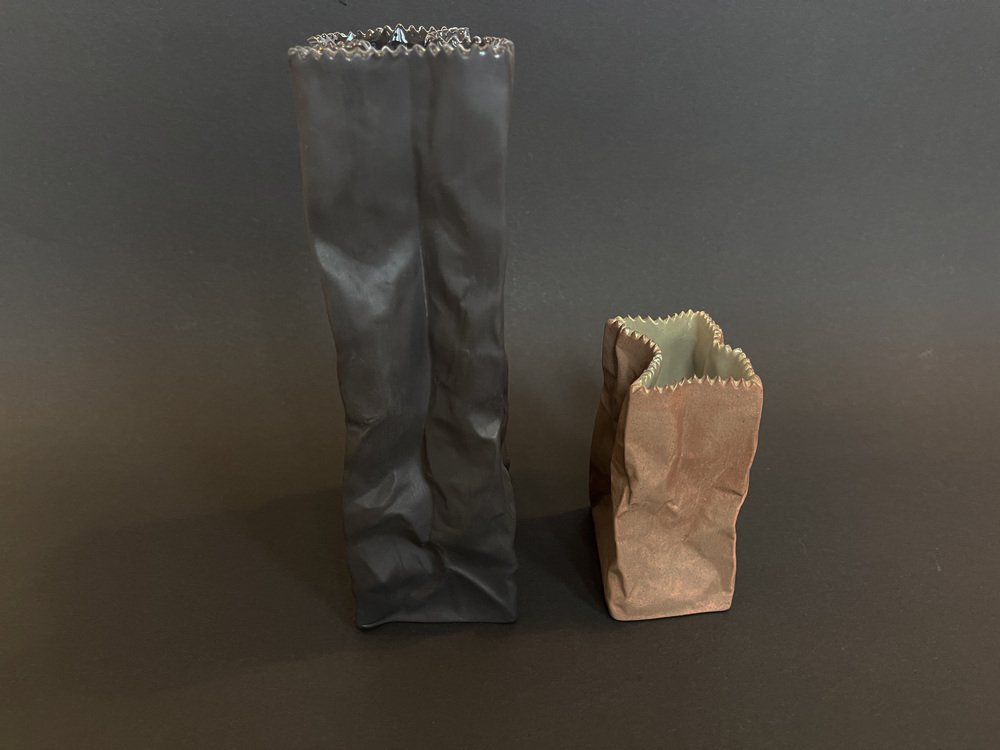 Paper Bag Vases by Tapio Wirkkala for Rosenthal, 1977, Set of 2