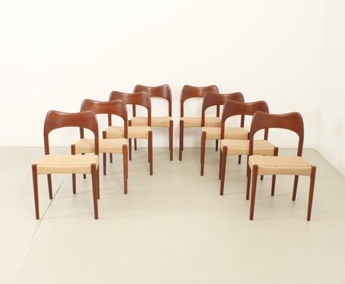 Papercord Dining Chairs by Arne Hovmand Olsen for Mogens Kold, Denmark, 1960s, Set of 8-UB-2022896