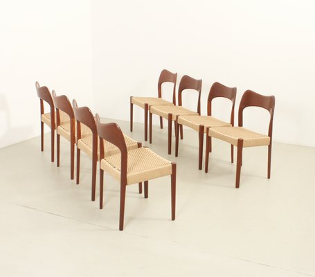 Papercord Dining Chairs by Arne Hovmand Olsen for Mogens Kold, Denmark, 1960s, Set of 8-UB-2022896