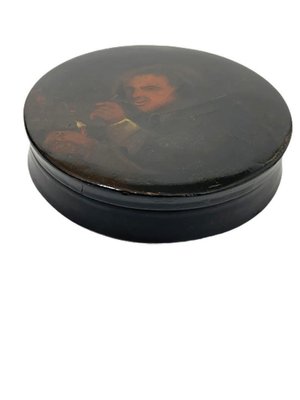 Papier-Mâché Snuffbox Painted with a Portrait of a Smoking Man-UCH-1224255