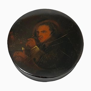 Papier-Mâché Snuffbox Painted with a Portrait of a Smoking Man-UCH-1224255