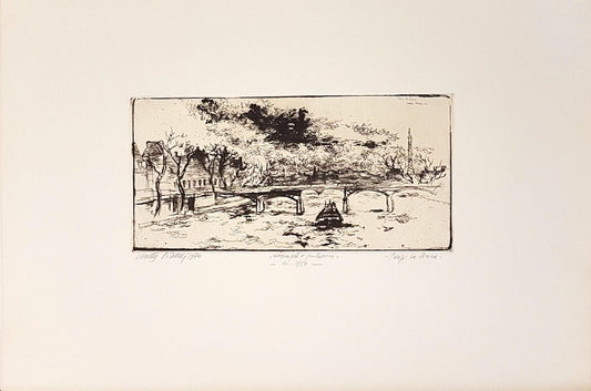 Paris Along the Seine - Original Etching by Walter PIacesi - 1970 1970