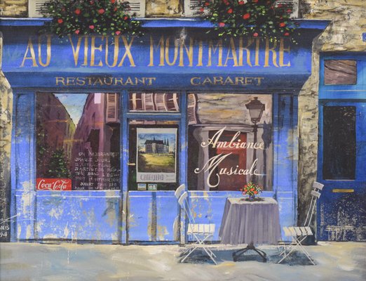 Paris Café Au Vieux Montmartre, 1994, Oil on Canvas-AOI-1106907