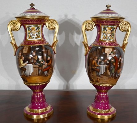 Paris Porcelain Vases, 20th Century, Set of 2-RVK-1441925