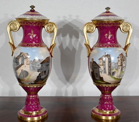 Paris Porcelain Vases, 20th Century, Set of 2-RVK-1441925