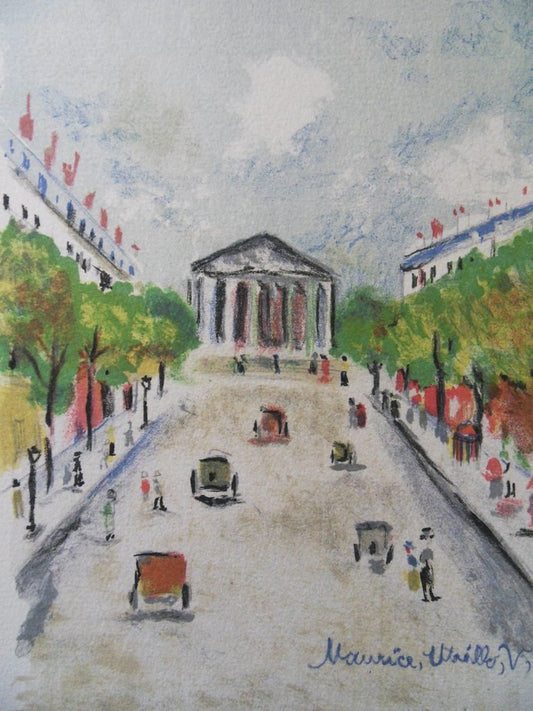 Paris, The Madeleine and the Rue Royale Original Lithograph by Maurice Utrillo