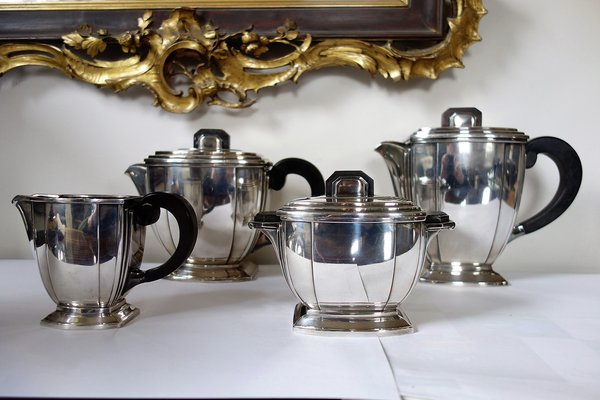 Parisian Silver Edition Coffee and Tea Service by Ravinet Denfert, 1920s, Set of 4-FPY-1373587