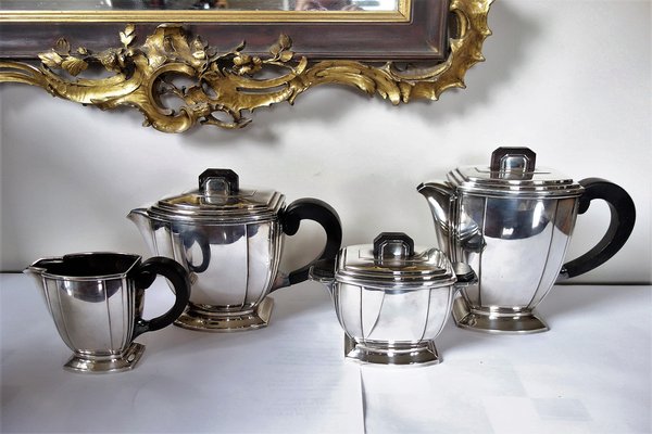 Parisian Silver Edition Coffee and Tea Service by Ravinet Denfert, 1920s, Set of 4-FPY-1373587