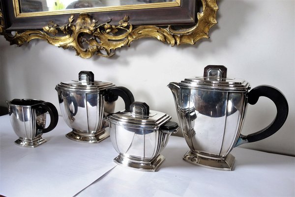 Parisian Silver Edition Coffee and Tea Service by Ravinet Denfert, 1920s, Set of 4-FPY-1373587