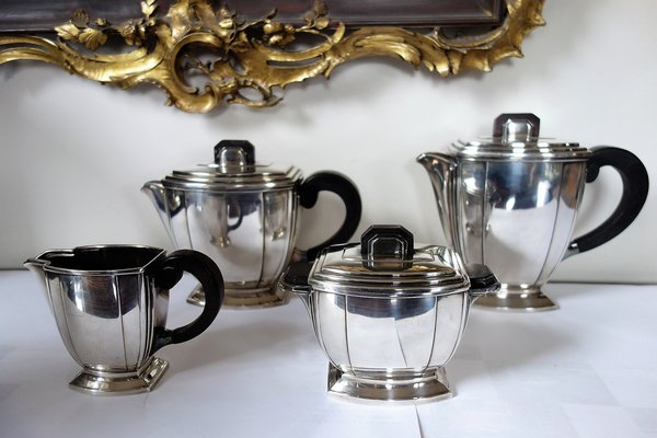 Parisian Silver Edition Coffee and Tea Service by Ravinet Denfert, 1920s, Set of 4-FPY-1373587