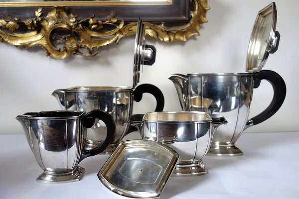 Parisian Silver Edition Coffee and Tea Service by Ravinet Denfert, 1920s, Set of 4-FPY-1373587