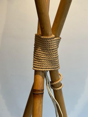 Parquet Floor Lamp in Bamboo and Rope, 1970s-BA-1589324