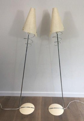 Parquet Floor Lamps in Lacquered Metal, Chrome & White Plastic, Set of 2-BA-1365564