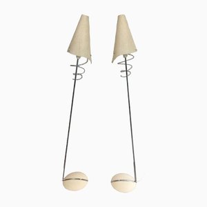 Parquet Floor Lamps in Lacquered Metal, Chrome & White Plastic, Set of 2-BA-1365564