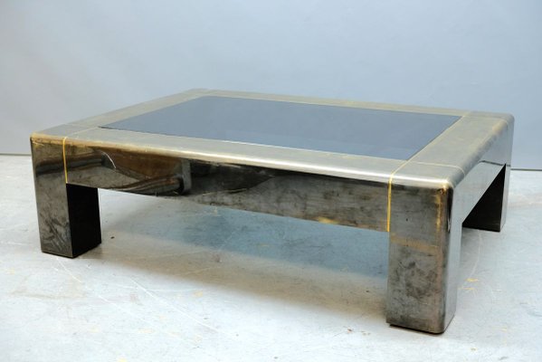 Parsons Style Brutalist Brass Coffee Table from Karl Springer, 1970s-CIP-895932