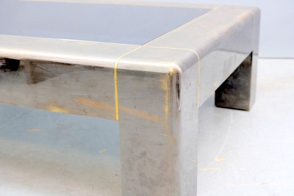 Parsons Style Brutalist Brass Coffee Table from Karl Springer, 1970s-CIP-895932