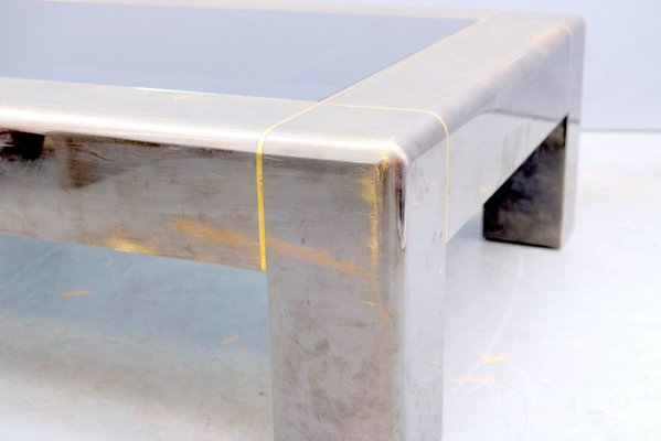 Parsons Style Brutalist Brass Coffee Table from Karl Springer, 1970s-CIP-895932