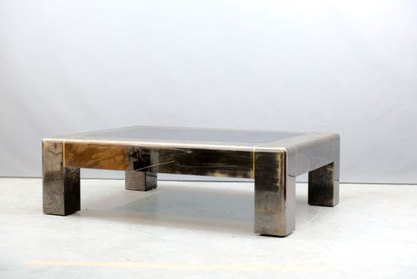 Parsons Style Brutalist Brass Coffee Table from Karl Springer, 1970s-CIP-895932