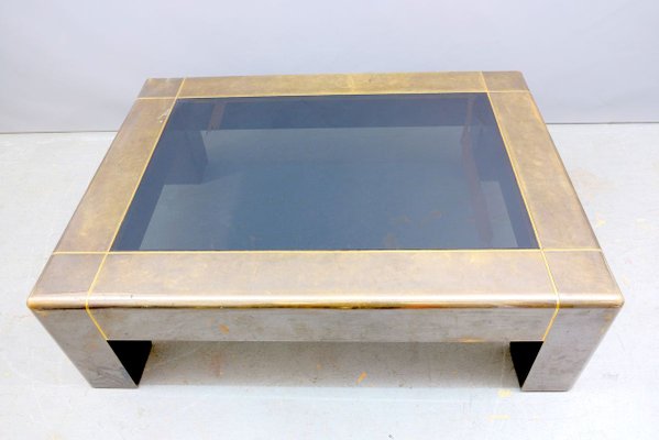 Parsons Style Brutalist Brass Coffee Table from Karl Springer, 1970s-CIP-895932