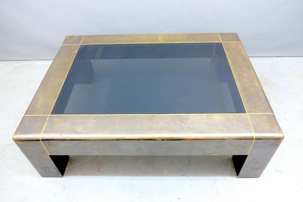 Parsons Style Brutalist Brass Coffee Table from Karl Springer, 1970s-CIP-895932