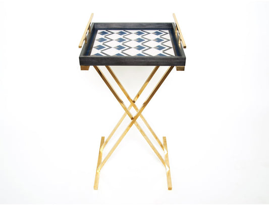 Partenope Tray Table in Cb1 Pattern Marquetry & Brass by Architetti Artigiani Anonimi