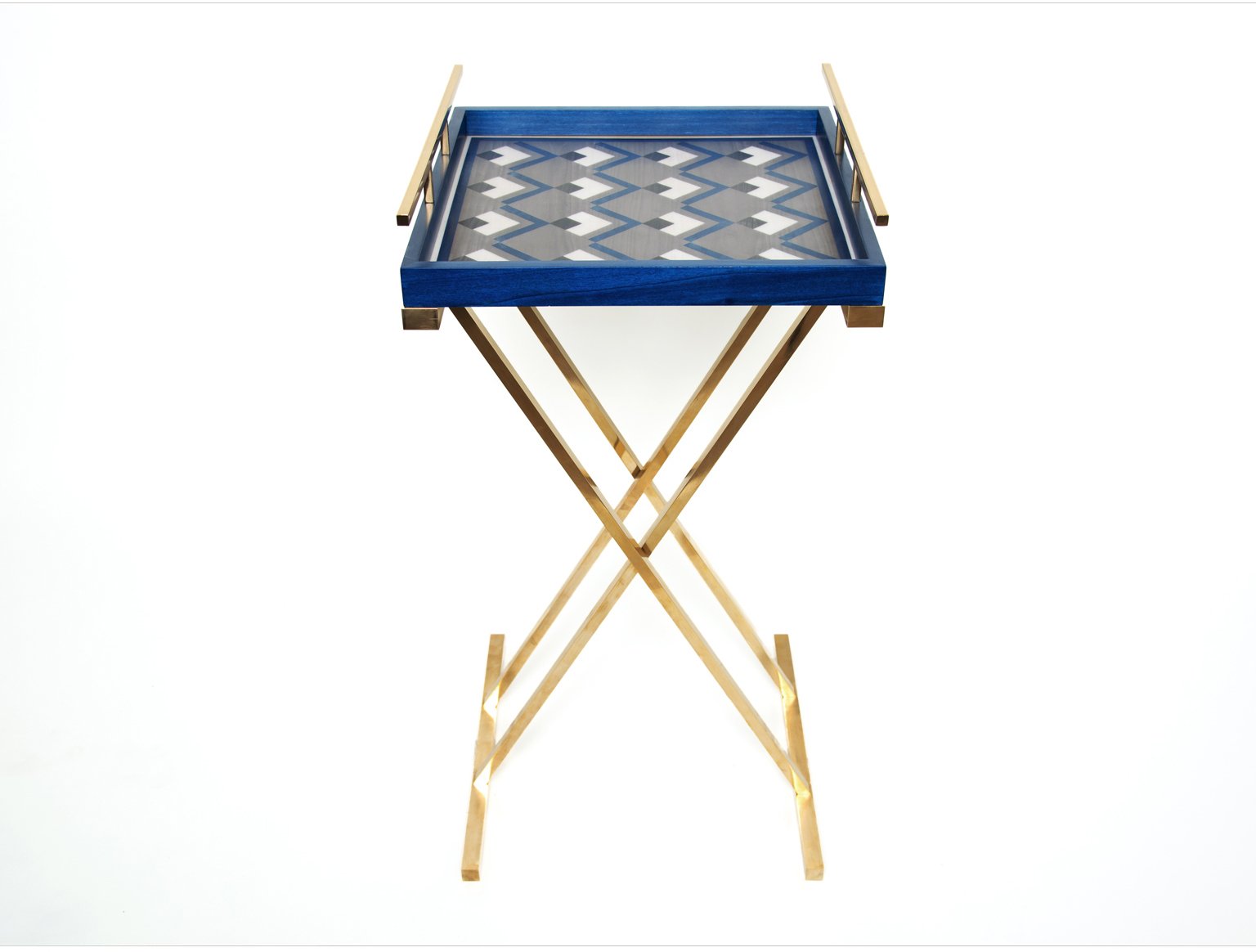 Partenope Tray Table in Cb4 Pattern Marquetry & Brass by Architetti Artigiani Anonimi