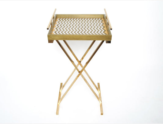 Partenope Tray Table in Zg Pattern Marquetry & Brass by Architetti Artigiani Anonimi