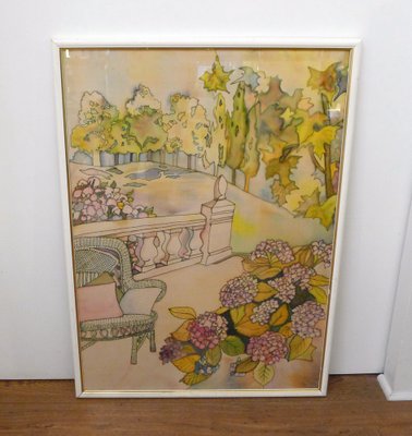 Pastel on Silk by V. Gouty, 1970s-RNR-1737196