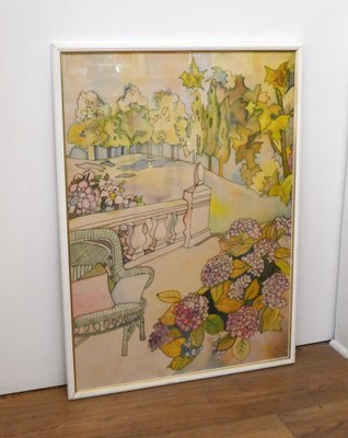 Pastel on Silk by V. Gouty, 1970s-RNR-1737196