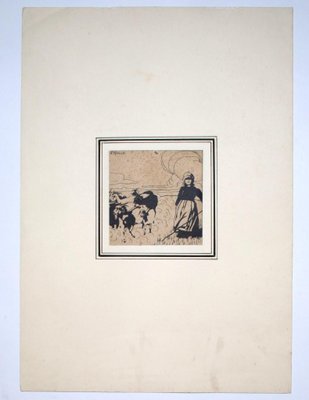 Pastorella (Shepherdess)- China Ink on Paper by G. Roveroni - Early 20th Century Early 20th Century-ZCI-779388