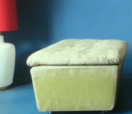 Patchwork Leather Lounge Chair and Ottoman in Olive Green from Laauser, 1970s, Set of 2-ED-2020128