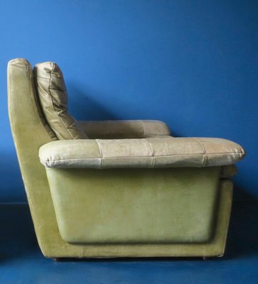 Patchwork Leather Lounge Chair and Ottoman in Olive Green from Laauser, 1970s, Set of 2-ED-2020128