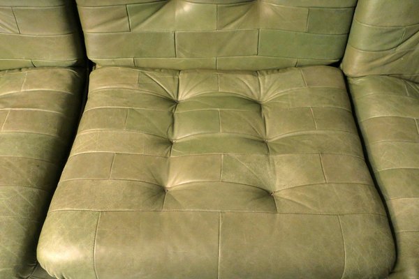 Patchwork Modular Sofa Set in Olive Green Patinated Leather, 1970s, Set of 6-ED-1807721