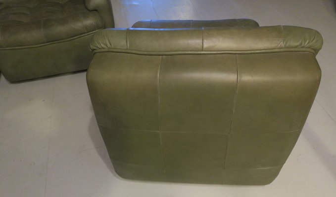 Patchwork Modular Sofa Set in Olive Green Patinated Leather, 1970s, Set of 6-ED-1807721