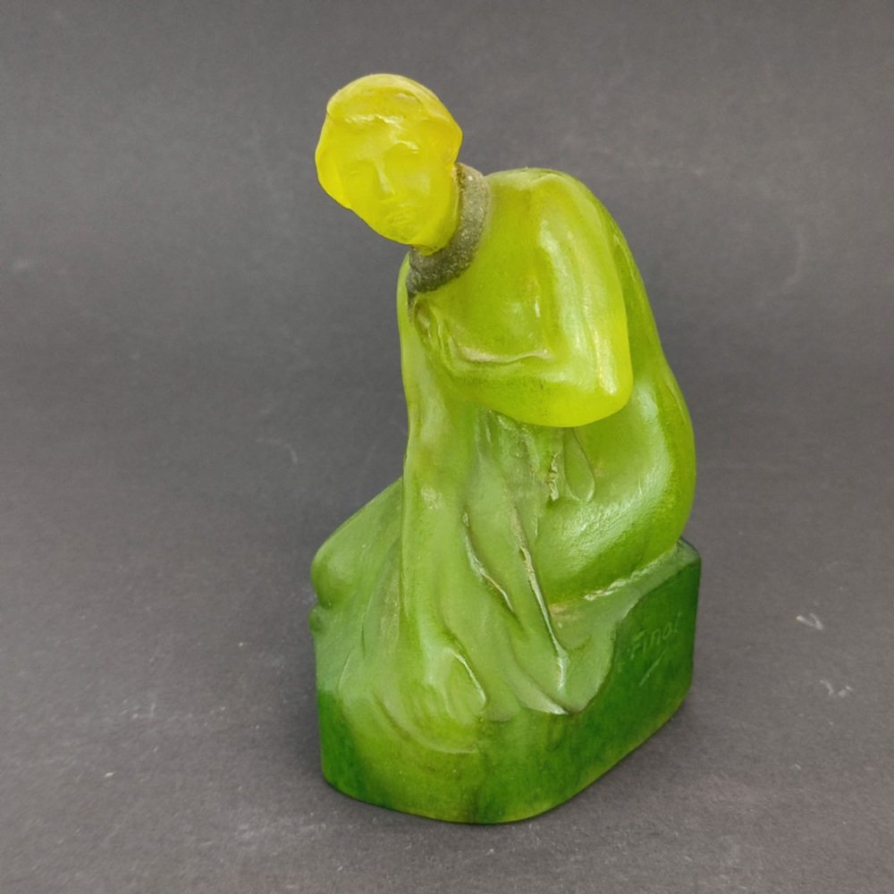 Pate De Verre Woman with Shawl and Necklace Paperweight by Amalric Walter and Alfred Finot